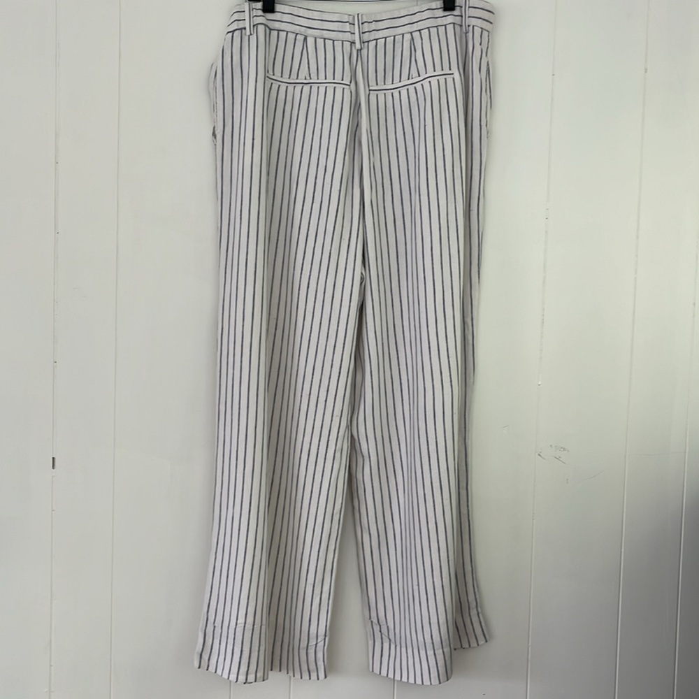 Abercrombie& Fitch Linen Blend Tailored Straight Pant LONG White Stripes 16/33L - Picture 11 of 12